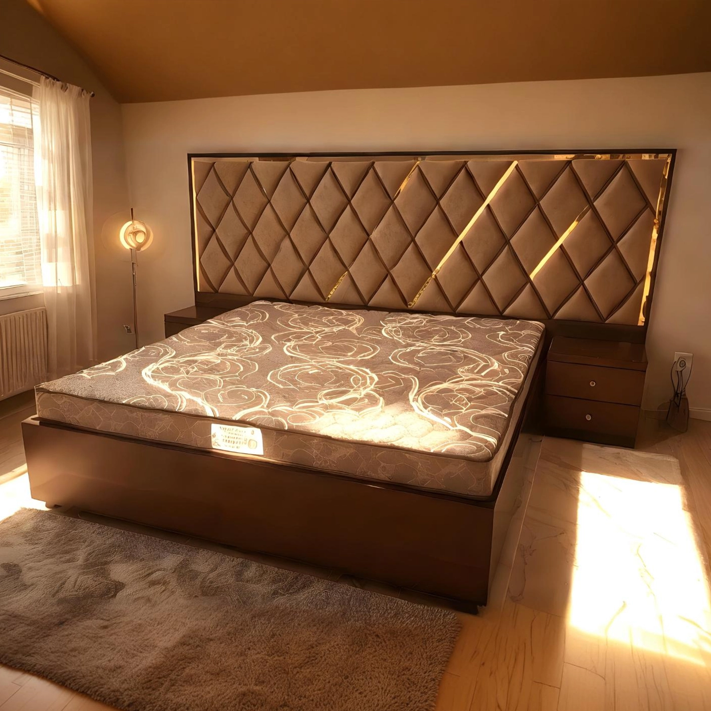 Lux Diamond-Tufted Bed with Ambient Accents